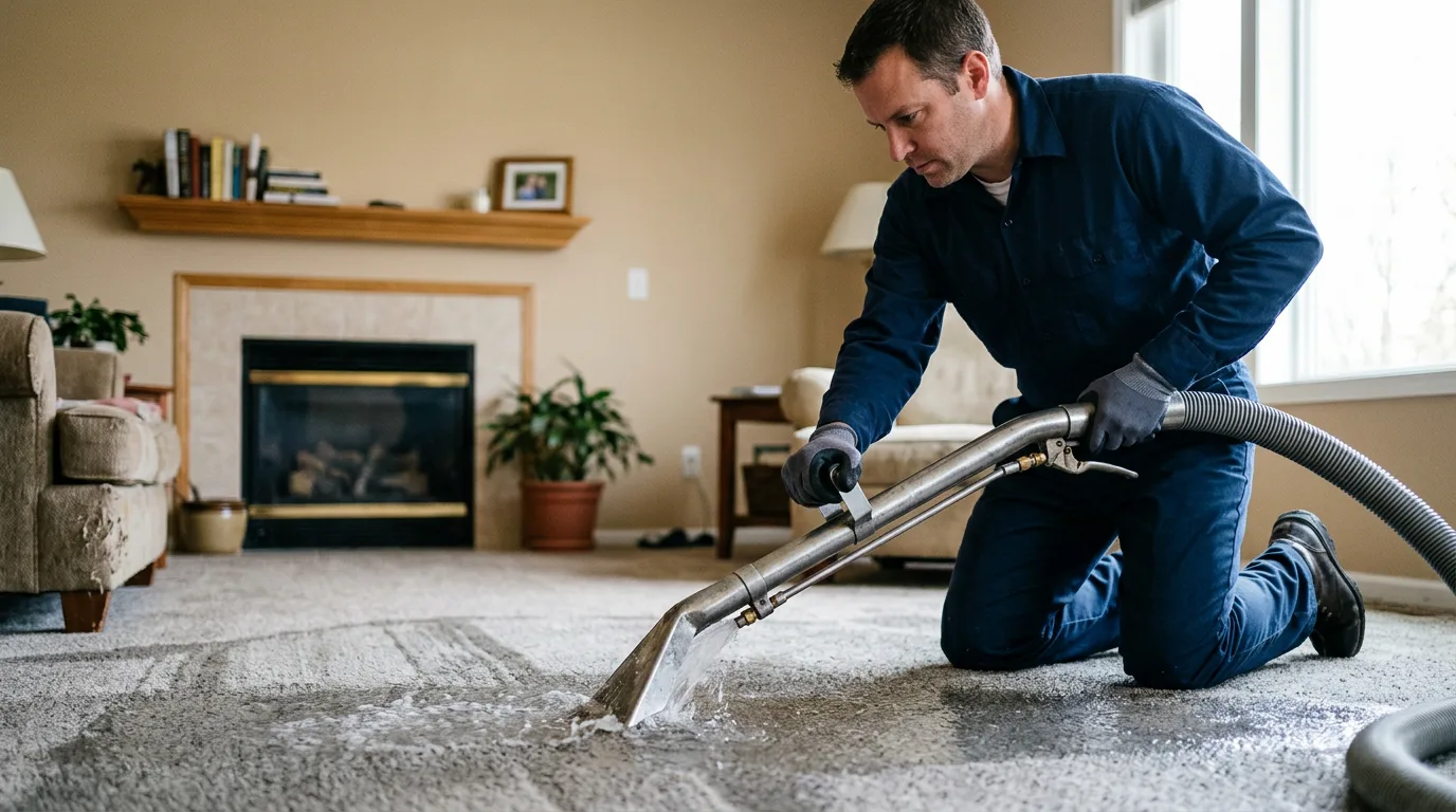 Water damage restoration technician working near New Lisbon, WI